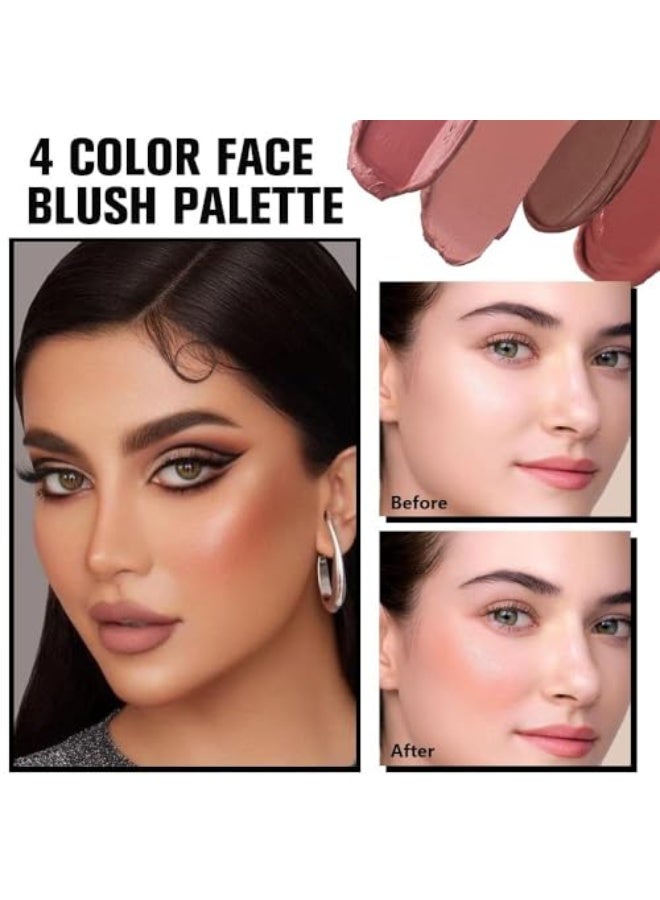 ® Matte Blush Cream Quads Makeup Palette, 4 Colors Pinkish Light Peach Light Brown Orange Red Cream Blush Palette, Long Lasting Waterproof Matte Blushs, Paleta de rubor 4 colores - Image 3