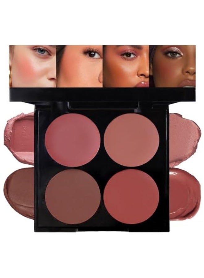 ® Matte Blush Cream Quads Makeup Palette, 4 Colors Pinkish Light Peach Light Brown Orange Red Cream Blush Palette, Long Lasting Waterproof Matte Blushs, Paleta de rubor 4 colores - Image 1
