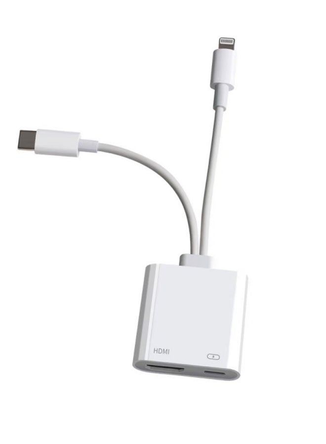 HDMI Adapter for 2-in-1 USB-C to TV Mobile Phone, Tablet to HDMI High Definition Digital AV Adapter (No Power Required) Video and Audio Sync Screen Connector Compatible with Projector Monitors White  - Image 1