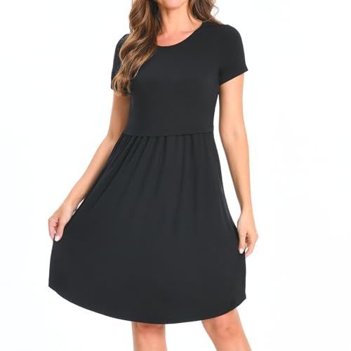 Bearsland Women's Short Sleeves Maternity Dress Nursing Breastfeeding Dresses with Pockets,Black,m - Image 2