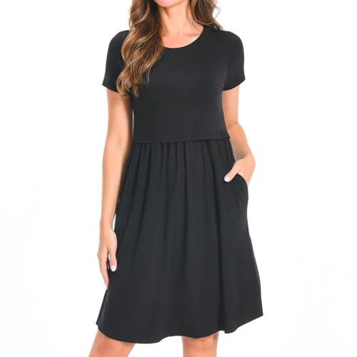 Bearsland Women's Short Sleeves Maternity Dress Nursing Breastfeeding Dresses with Pockets,Black,m - Image 1