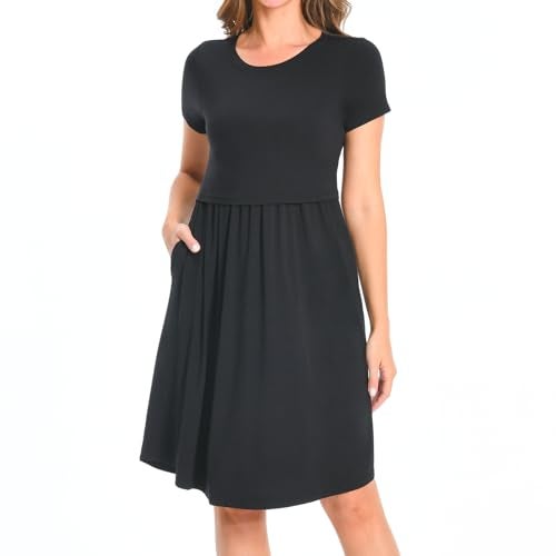 Bearsland Women's Short Sleeves Maternity Dress Nursing Breastfeeding Dresses with Pockets,Black,m - Image 3