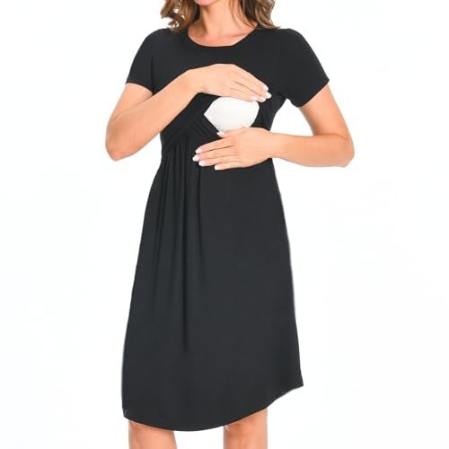Bearsland Women's Short Sleeves Maternity Dress Nursing Breastfeeding Dresses with Pockets,Black,m - Image 5
