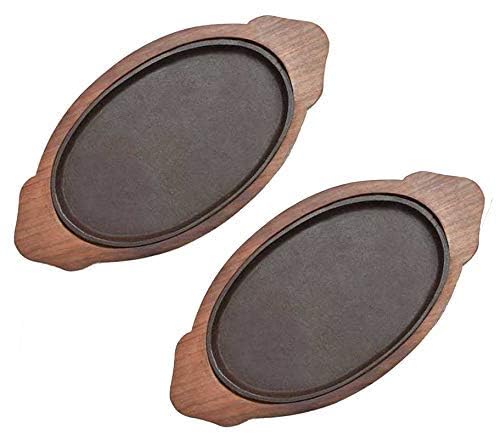 HAINE Serving Dish Sizzler Tray/Plate with Wooden Base, Brown, Pack of 2 - Image 2