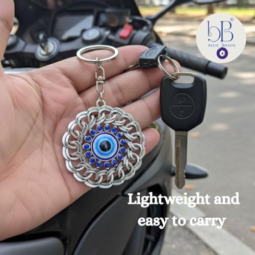 BLUE BEADS Round Blue and Silver Color Evil Eye Keychain For Bike/Car Gifting With Key Ring Anti-Rust (Pack Of 1) - Image 4