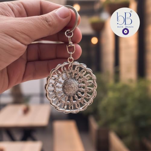 BLUE BEADS Round Blue and Silver Color Evil Eye Keychain For Bike/Car Gifting With Key Ring Anti-Rust (Pack Of 1) - Image 3