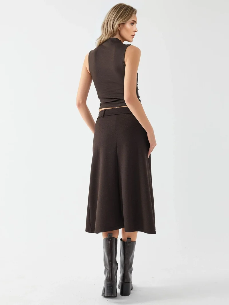 Busem Coffee Brown BUSEM High Waist Midi Skirt with Arched Detail for Women | Best Price UAE