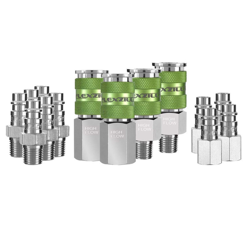 Flexzilla Pro High Flow Coupler & Plug Kit, 1/4" NPT, 14-Piece - A53458FZ - Image 1