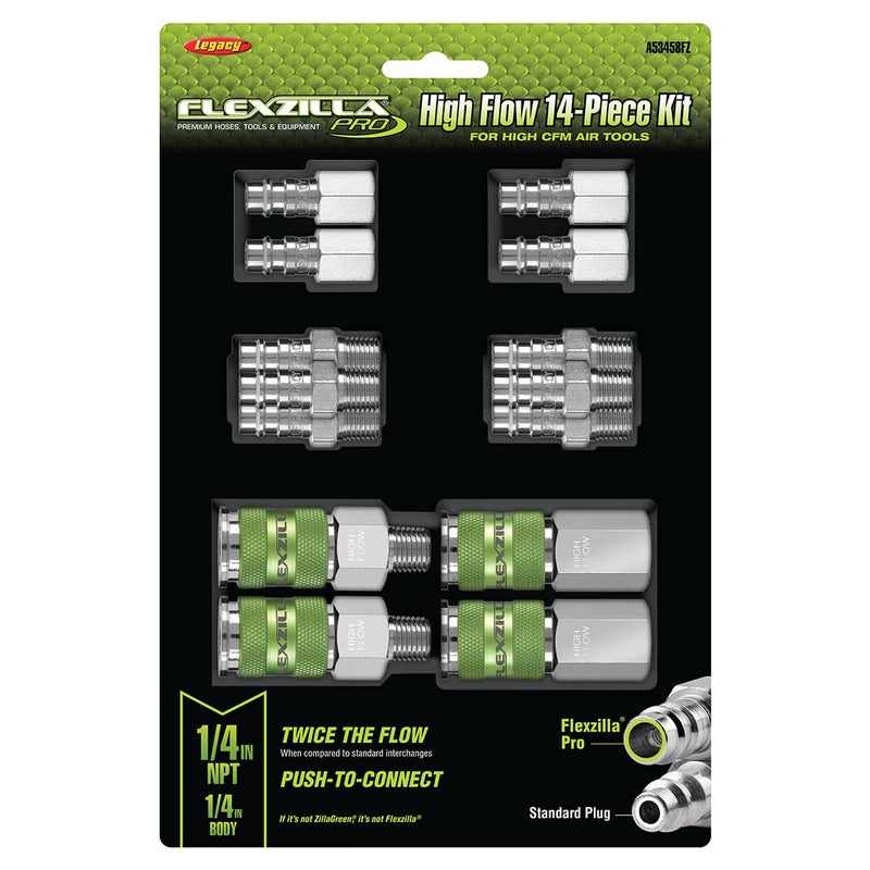 Flexzilla Pro High Flow Coupler & Plug Kit, 1/4" NPT, 14-Piece - A53458FZ - Image 2