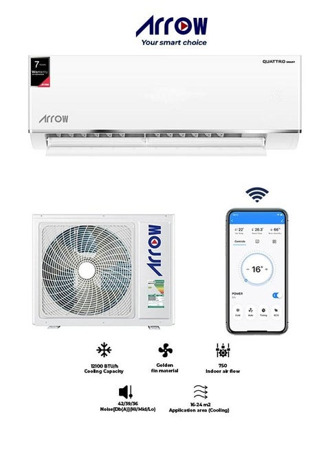 12100 BTU Smart Split AC, Cool Only, with Remote Control, Hidden LED Display, 4D Airflow, Sleep Mode, Drip Prevention, Supports All Mobiles with TUYA App | Model Name: RO-12SHC-S