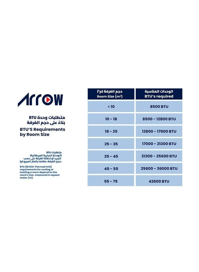 Arrow - 12100 BTU Smart Split AC, Cool Only, with Remote Control, Hidden LED Display, 4D Airflow, Sleep Mode, Drip Prevention, Supports All Mobiles with TUYA App | Model Name: RO-12SHC-S - Image 1