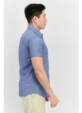 Jack Jones Men Regular Fit Solid  Short Sleeves Casual Shirt, Slate Blue  - Image 2