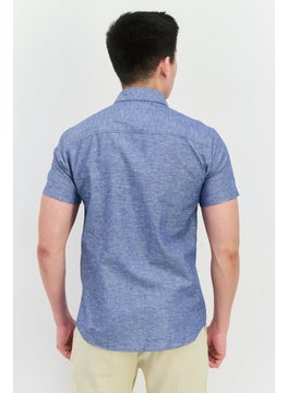 Jack Jones Men Regular Fit Solid  Short Sleeves Casual Shirt, Slate Blue  - Image 3