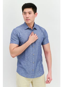 Jack Jones Men Regular Fit Solid  Short Sleeves Casual Shirt, Slate Blue  - Image 1