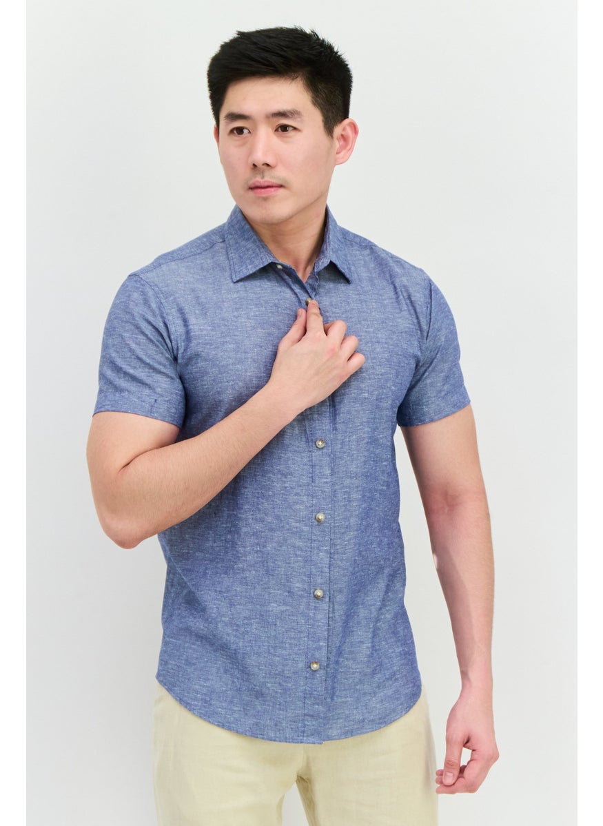 Jack Jones Men Regular Fit Solid  Short Sleeves Casual Shirt, Slate Blue  - Image 1