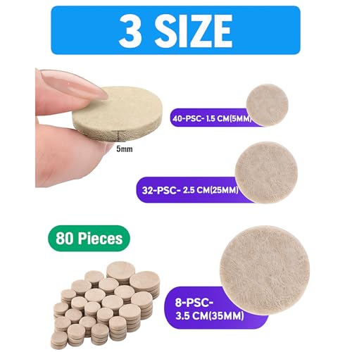 AADIVY Chair Leg Floor Protectors, 80+ Pcs Furniture Felt Pads with Extra Random Sizes | Self-Adhesive, Scratch Resistant & Noise Reduction Pads for Chairs, Tables & Furniture Legs – Beige - Image 2