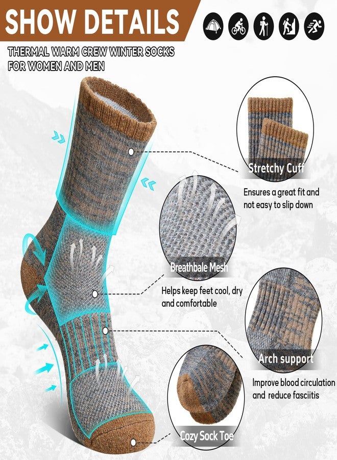 Eocom Merino Wool Hiking Socks for Women & Men Thermal Winter Warm Work Cushion Outdoor Crew Boot Socks 5 Pairs, Grey/Black/Brown, M - Image 5