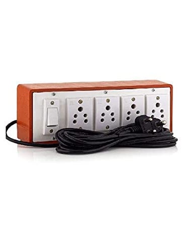 TULSI TRADERS Tulsi Traders PVC Brown Extension Board with 4 SOCKETS 1 Switchwith Extension Cord Upto 4 Yard  - Image 1