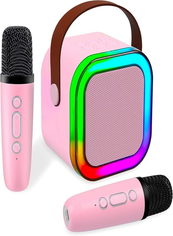 Karaoke Machine, Mini Karaoke Machine with 2 Wireless Microphones for Singing, for Kids & Adults Year,  Birthday Gifts Portable Karaoke Machine (Pink)
