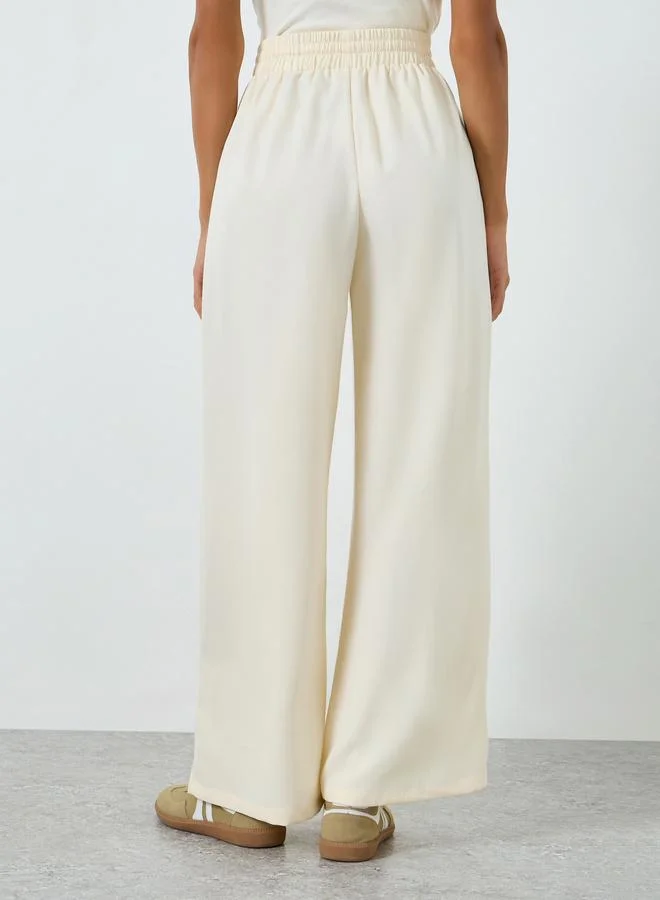 Take Two Beige Women Beige Wide Leg Pants with Drawstring Waist for Women | Best Price UAE