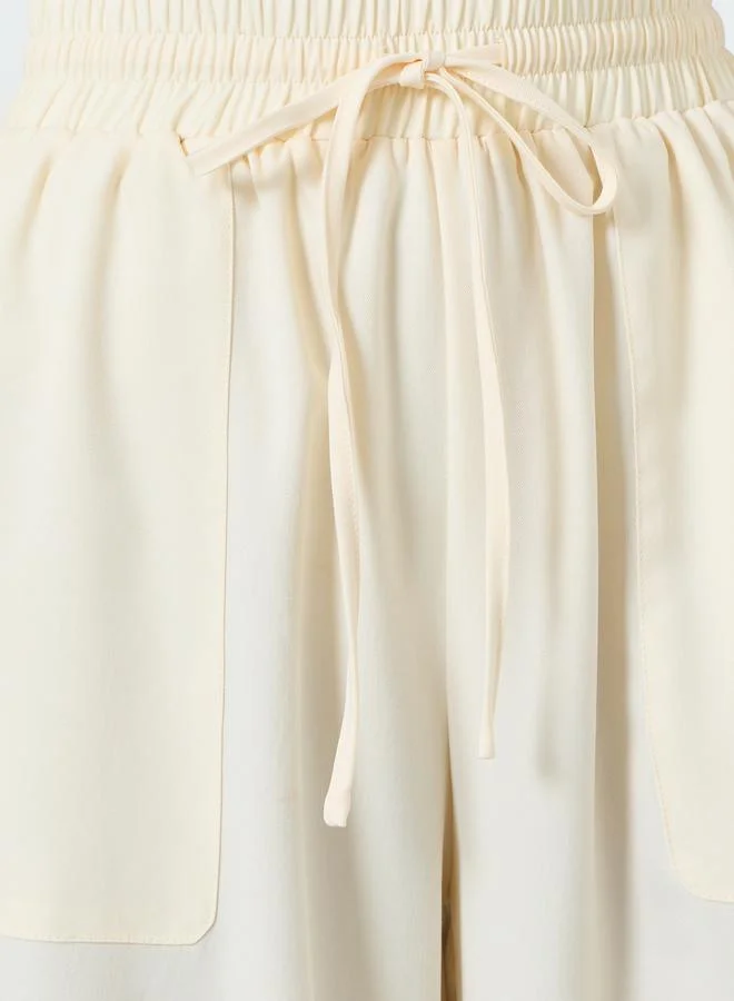 Take Two Beige Women Beige Wide Leg Pants with Drawstring Waist for Women | Best Price UAE