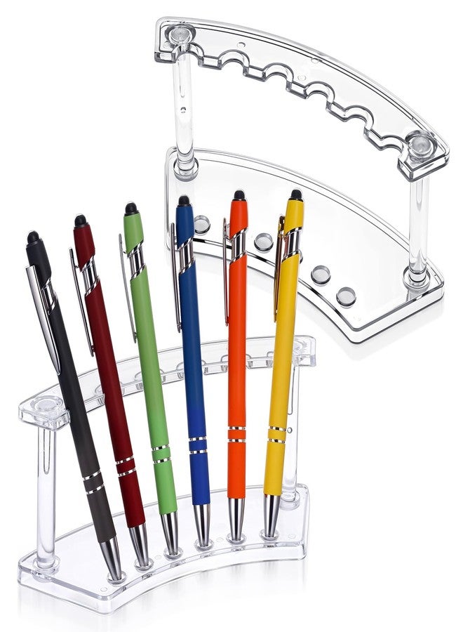Kifmurase 2Pcs Clear Plastic Pen Holder Stand Display Rack, 6-Slot Pen Display Stands, Acrylic Pencil Holders Eyebrow Pens Stand Makeup Brush Rack Organizer for Home Office Store Desk School Supplies - Image 1