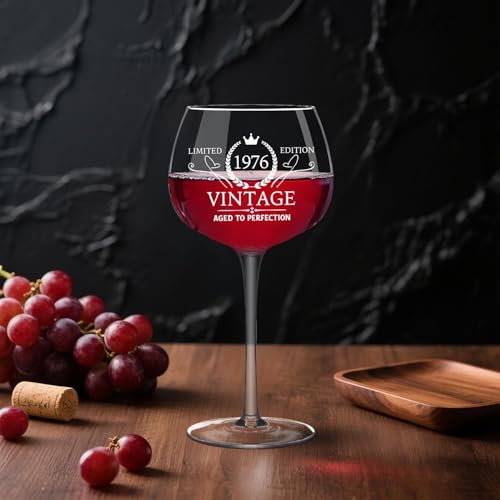 Ithmahco 50TH Birthday Gifts for Women, Vintage 1976 Engraved 50th Wine Glass Present for Her, 50 Year Old Birthday Decorations Gifts for Women, Bday Gift Idea for Her Friends Mom Sister - Turning 50 - Image 3
