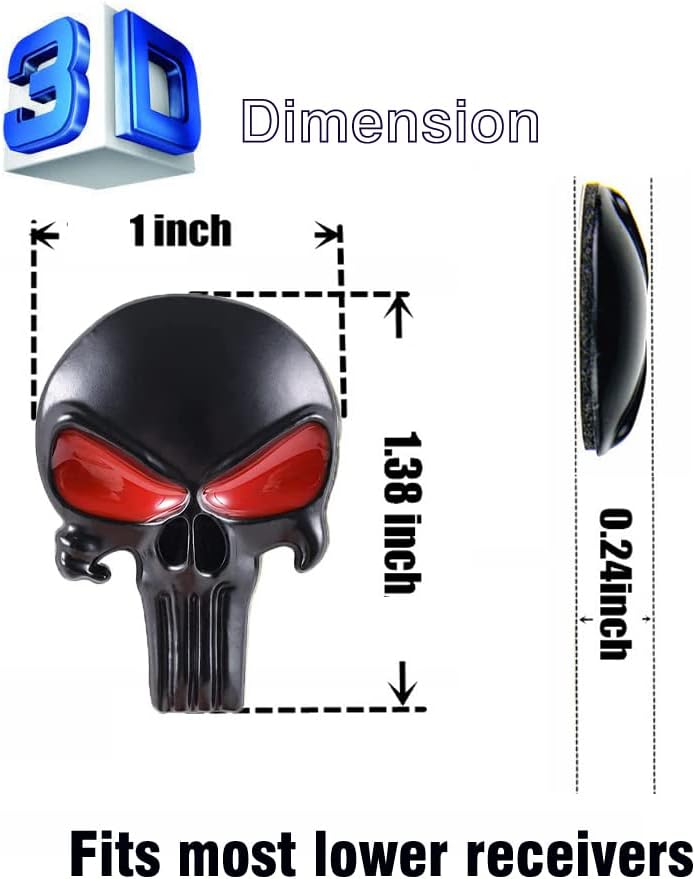 Skipwall Tactical 3D Metal Magwell Decal Sticker for Magazine Decoration Badge，Stylish and Fit Perfectly on Magwell Location (Skull Red Eye) - Image 2