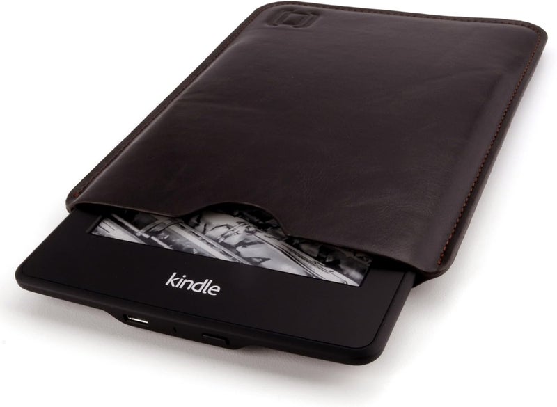 Dockem Executive Sleeve for Kindle Paperwhite, Kindle 6" E ink Display, Kindle Voyage; Slim, Simple, and Professional Case: Microfiber Felt Lined Basic Synthetic Leather Protective Cover [Dark Brown] - Image 1