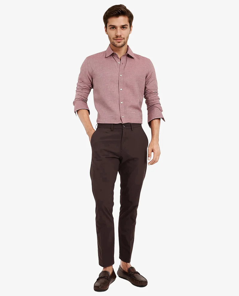 Rare Rabbit Rare Rabbit Men's Chapelle Maroon Cotton Lyocell Fabric Full Sleeves Regular Fit Plain Shirt