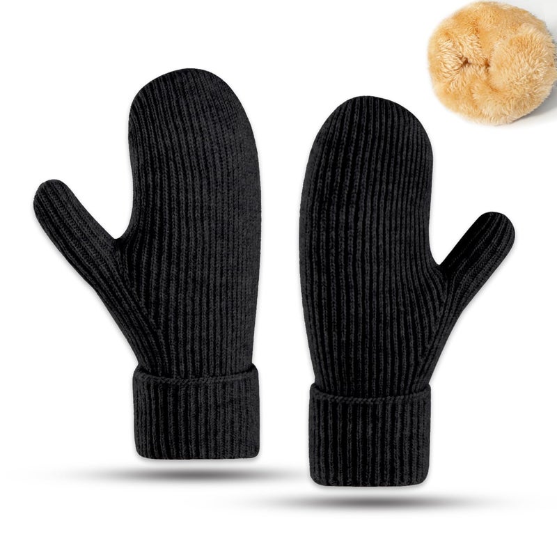 Bototack Winter Mittens for Women Men Warm Fleece Lining Stretchy Kit Thermal Snow Gloves for Cold Weather Gifts (Black) - Image 1