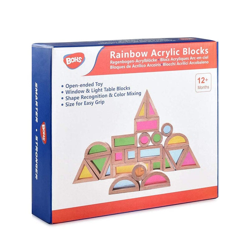 BOHS Rainbow Sensory Blocks 24 pcs Wooden Toys for Toddler Gift Play on Light TableSunny Window - Image 4