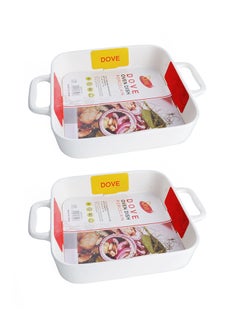 Dove 2-Piece Square Porcelain Baking Dish With Handles 12.25 Inch 31x23.5x5.7CM White  - Image 1