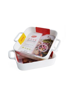Dove 2-Piece Square Porcelain Baking Dish With Handles 12.25 Inch 31x23.5x5.7CM White  - Image 2