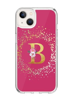 Classic Clear Case For iPhone 14 Plus, Hybrid Soft Case Thin Cover- Custom Monogram Initial Letter Floral Pattern Alphabet - B(Dark Pink Rose)