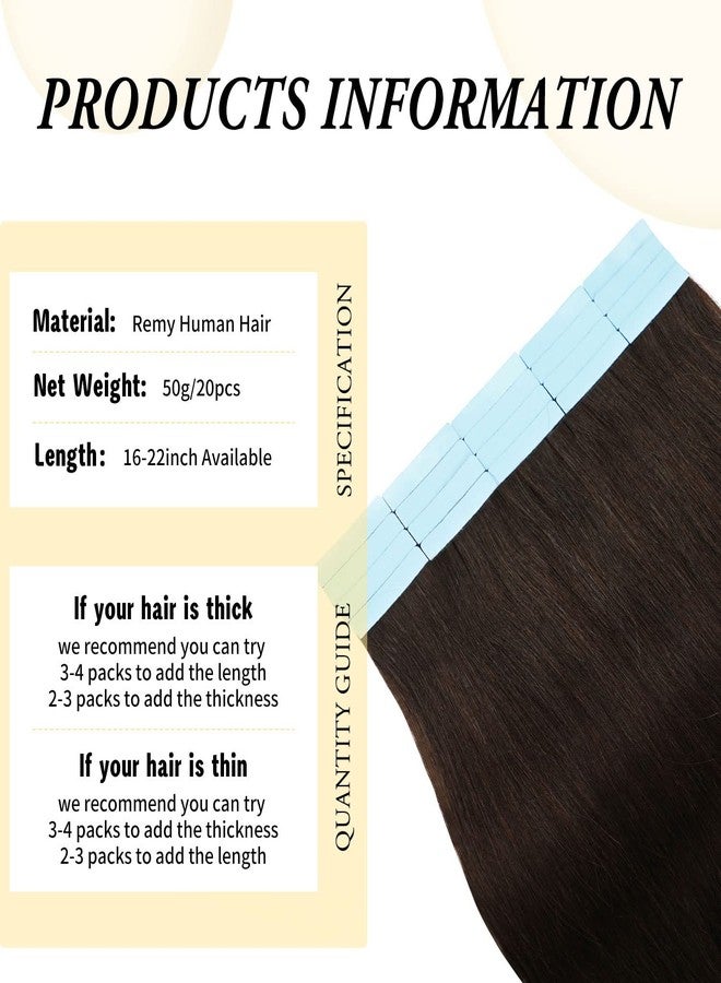 FAAAL RealHair 22 Inch Tape-in Extensions - Invisible Straight Tape Hair Extensions for Women, 20 Pcs/50g, Seamless Skin Weft, Dark Brown Human Hair - Image 2