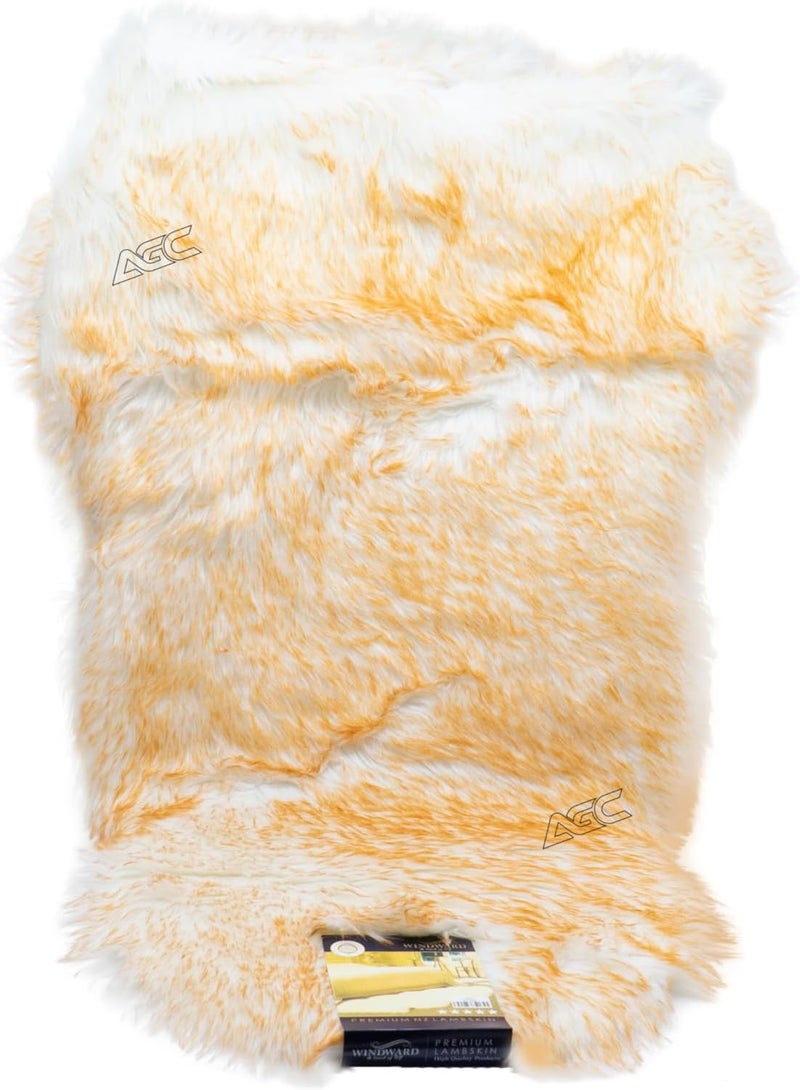 1 PC Fuzzy Faux Sheepskin Wool Fur Car Seat Cover for Auto SUV Trucks Universal Fit, Soft Plush Synthetic Wool Buck Fur Fluffy Car Seat Cushions (Gold) - Image 1