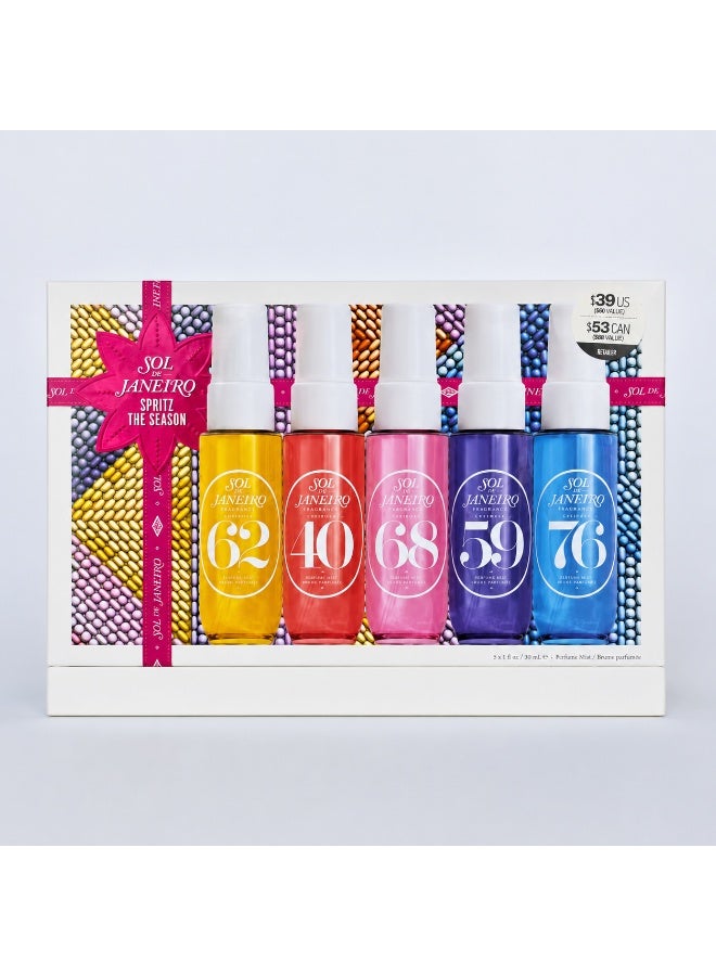 Sol de Janeiro Spritz The Season Body Mist Gift Set | 5 x 30ml Mini Fragrance Mist Collection | Includes Cheirosa 62, 40, 68, 59 & 76 | Travel Size Perfume Spray Set - Image 1
