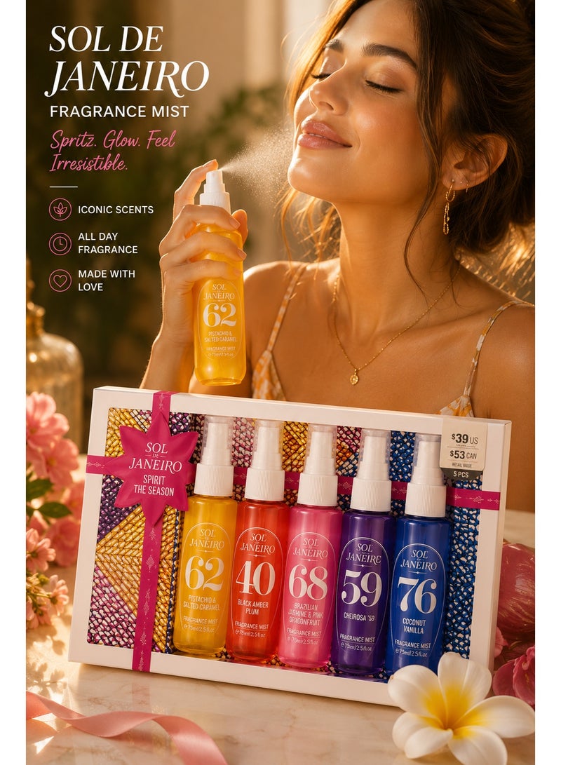 Sol de Janeiro Spritz The Season Body Mist Gift Set | 5 x 30ml Mini Fragrance Mist Collection | Includes Cheirosa 62, 40, 68, 59 & 76 | Travel Size Perfume Spray Set - Image 2