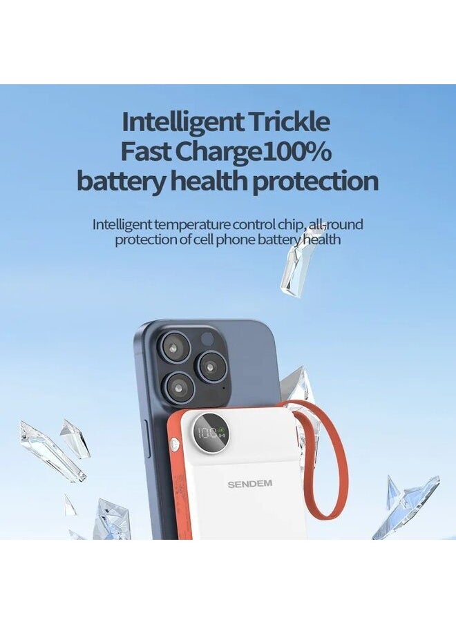 Sendem - 10000mAh Power bank with Built in Cord Wireless and Wired Fast Charging Magnetic Battery - Image 1