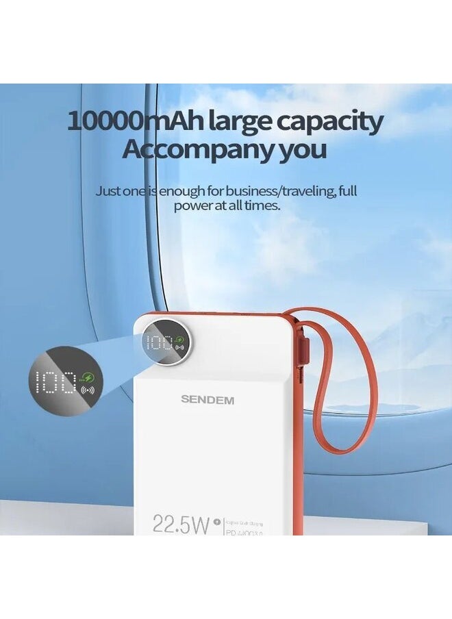 Sendem - 10000mAh Power bank with Built in Cord Wireless and Wired Fast Charging Magnetic Battery - Image 1