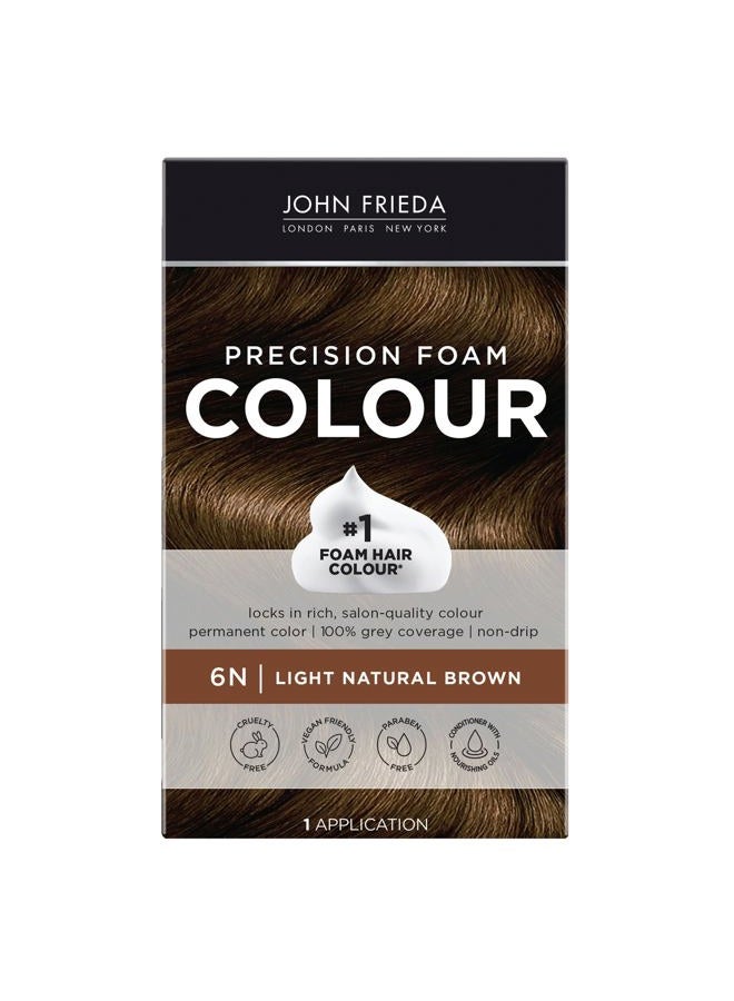 John Frieda لون الرغوة الدقيق، بني طبيعي فاتح 6N، مجموعة صبغة شعر تغطي كاملة، مع رغوة كثيفة لتشبع اللون العميق - Image 1