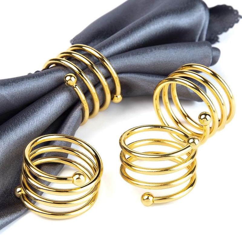 Jofefe 6Pcs Gold Napkin Rings Round Napkin Ring Set of 6 Napkin Holders for Cloth Napkins for Wedding, Thanksgiving, Fall Party, Valentines Day, Easter Table Decor. - Image 1