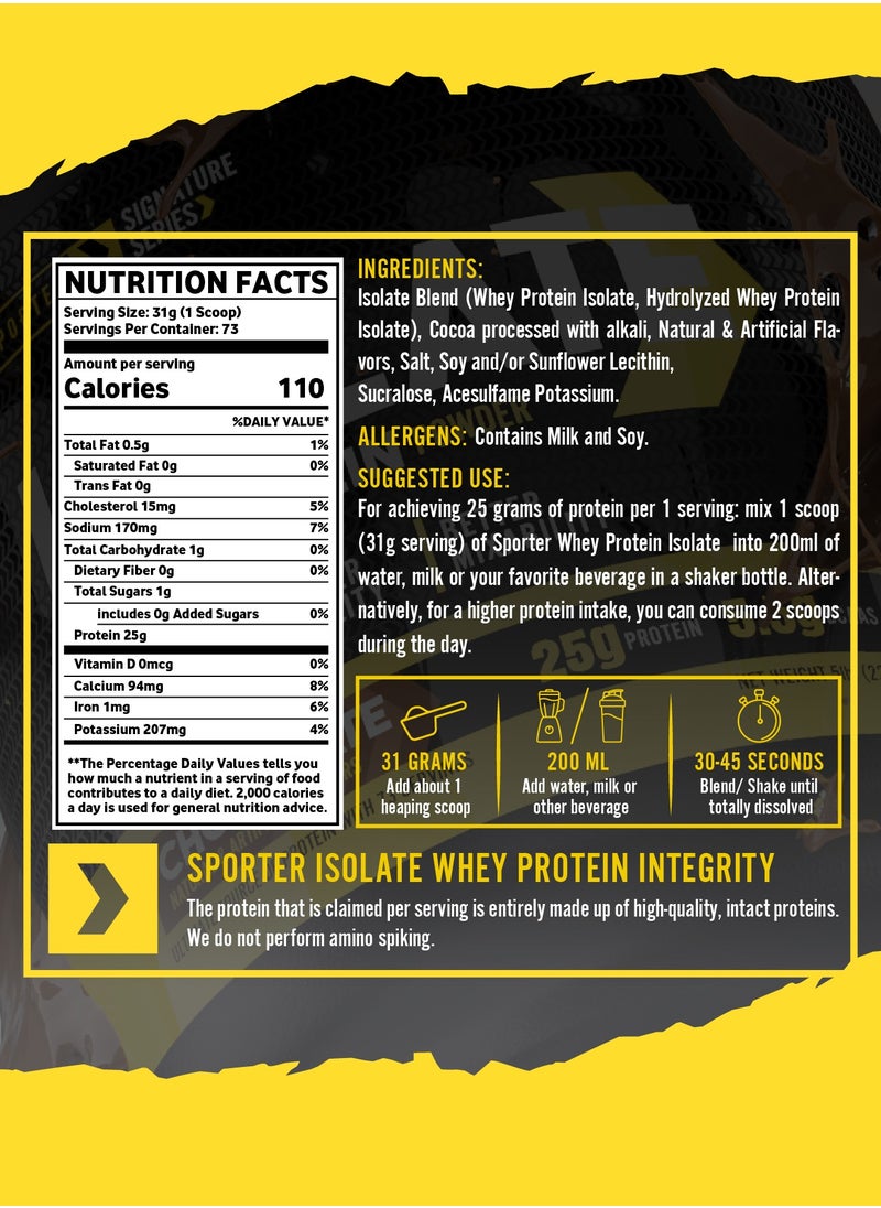 SPORTER - Sporter Whey Protein Isolate – 5lb | 25g Protein Per Serving | Fast-Absorbing & Pure Whey Isolate | Chocolate Flavor | Muscle Growth & Recovery | Low Carb, Zero Added Sugars - Image 1