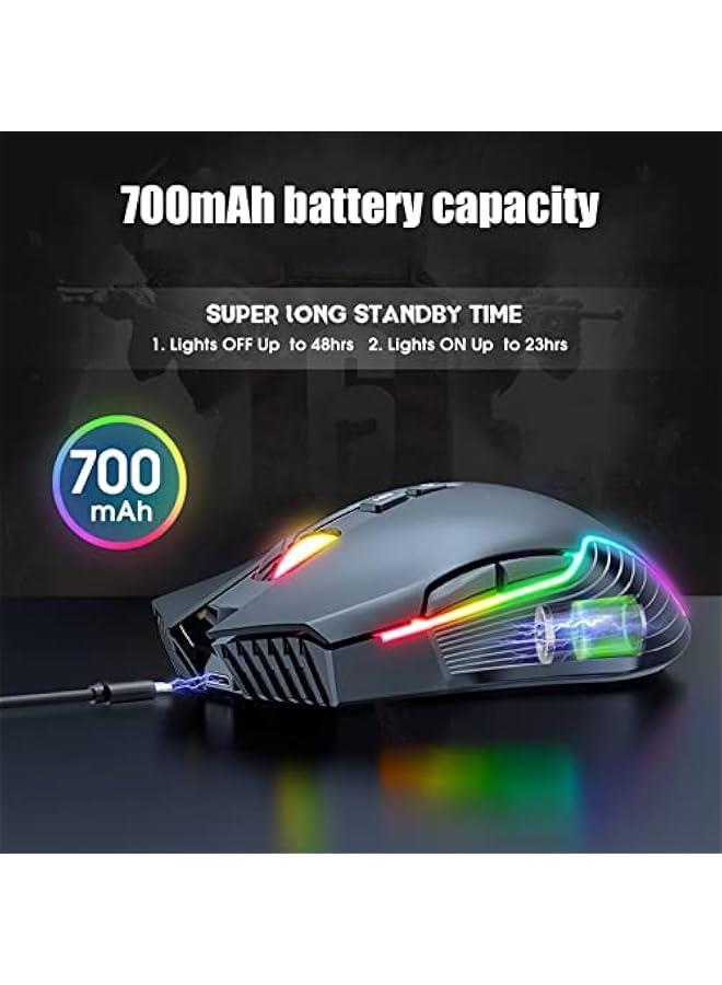ماوس ألعاب، ماوس ميكانيكي للألعاب بمستشعر بصري احترافي 6400 نقطة في البوصة 2.4 جيجاهرتز مع 6 مستويات نقطة في البوصة، إضاءة خلفية ملونة RGB، بطارية مدمجة قابلة لإعادة الشحن، تصميم مريح، قابس و - Image 4