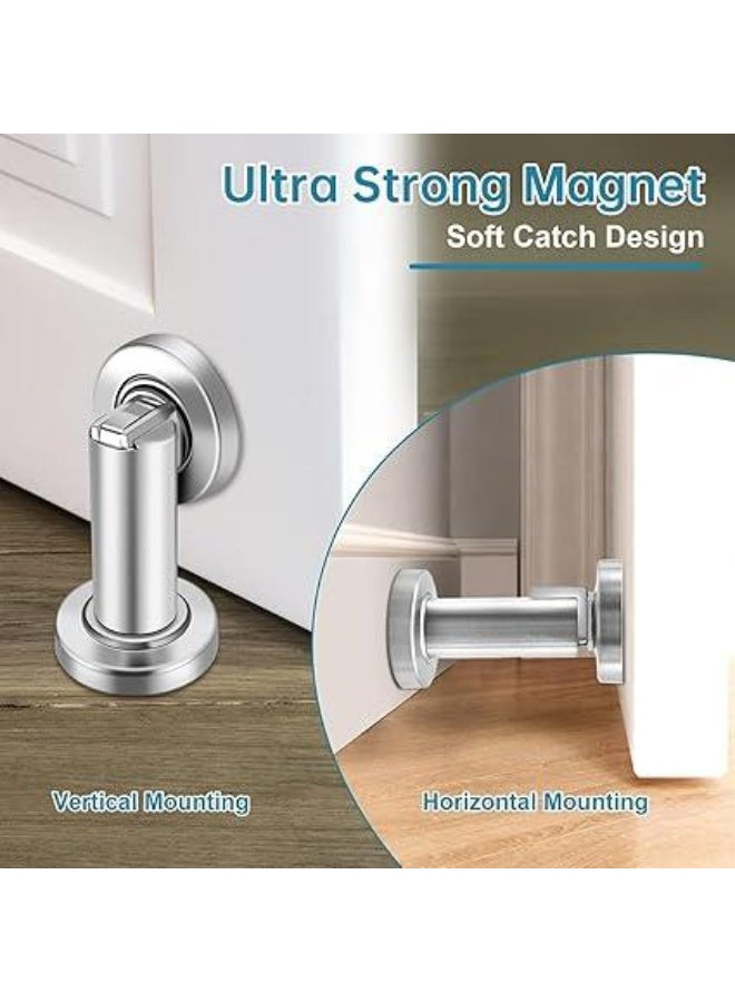 2 Magnetic Door Stop - Stainless Steel Look Door Holder incl. Fixing Material - Magnetic Door Stopper Floor and Wall Mounted - Image 2