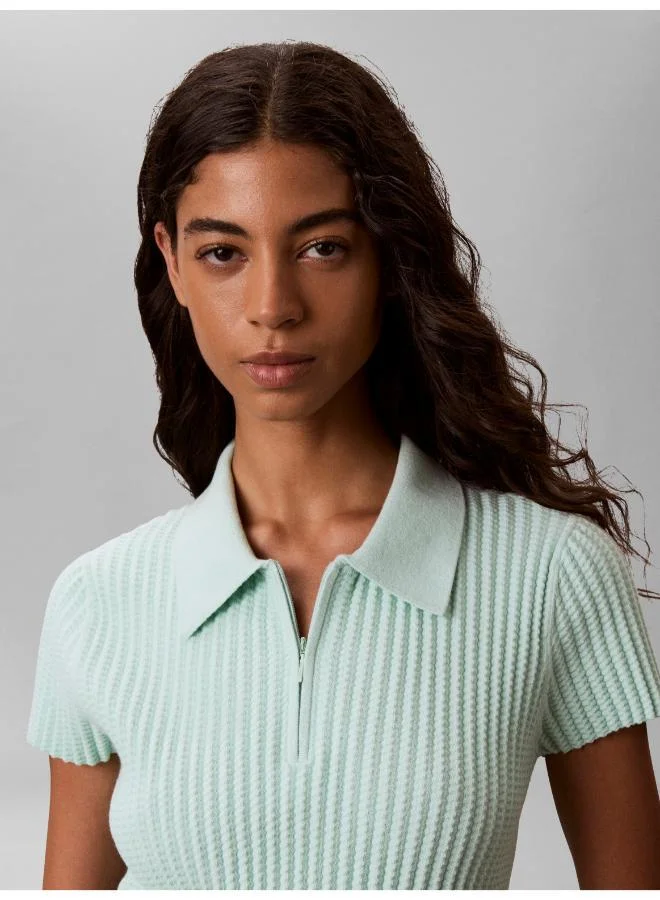 Calvin Klein  Zig-Zag Rib Short Sleeve Polo Jumper for Women | Best Price UAE