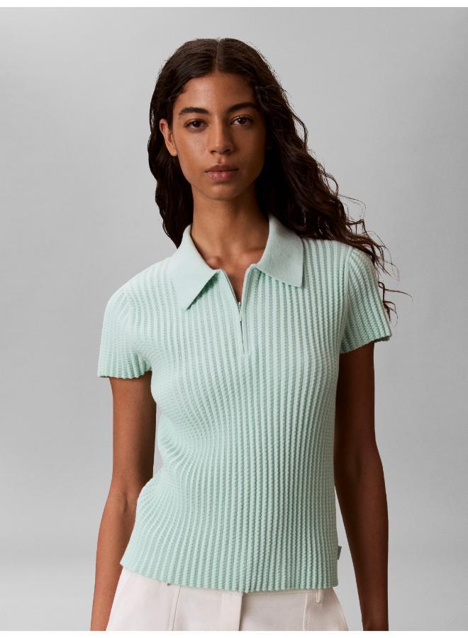 CALVIN KLEIN Zig-Zag Rib Short Sleeve Polo Jumper - Image 1