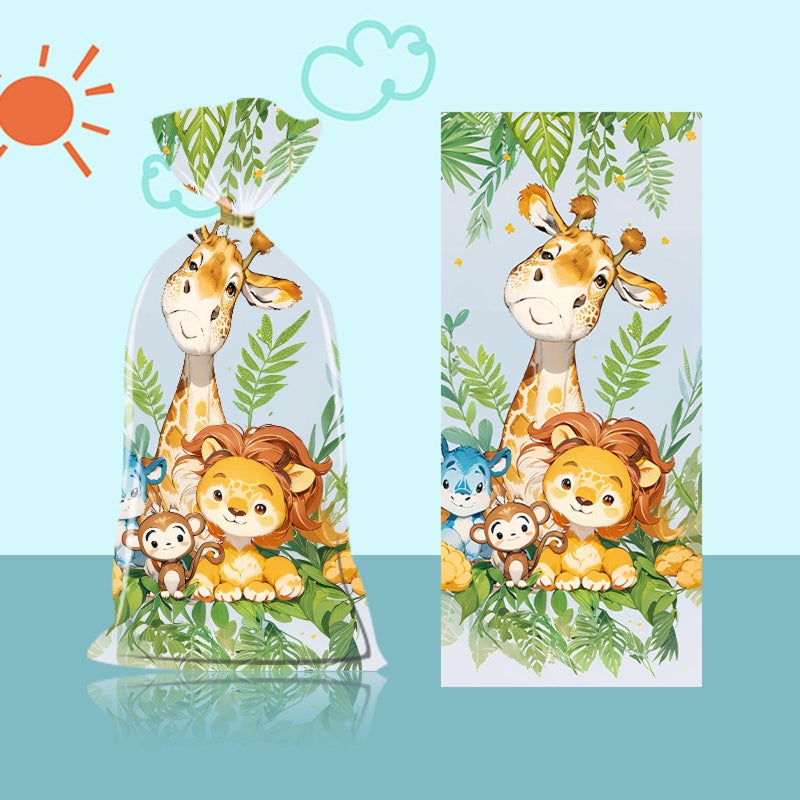 CSTYWC 50PCS Safari Cellophane Treat Bags - Cute Jungle Animals Party Favor - Zoo Animals Print Gift Bags for Baby Shower, Wedding, Birthday - Jungle Themed Party Supplies - Image 2