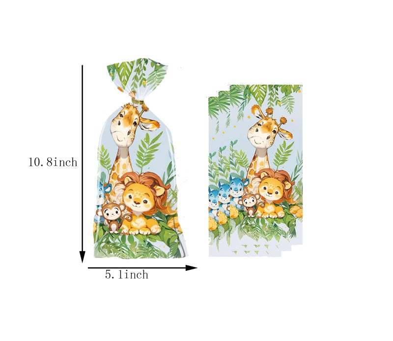 CSTYWC 50PCS Safari Cellophane Treat Bags - Cute Jungle Animals Party Favor - Zoo Animals Print Gift Bags for Baby Shower, Wedding, Birthday - Jungle Themed Party Supplies - Image 3